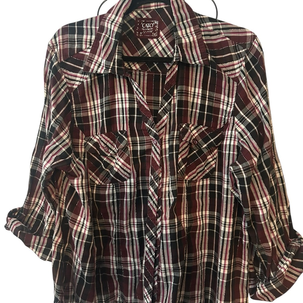 Cato Burgundy Black and Cream Plaid Shirt 22/24W